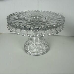 VTG Fostoria American Cube Round Clear Glass Pedestal 10" Cake Stand w/ Rum Well